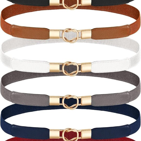 Accessories - Women Belts Set 6 Elastic Skinny Retro Vintage Dress Waist Accessories